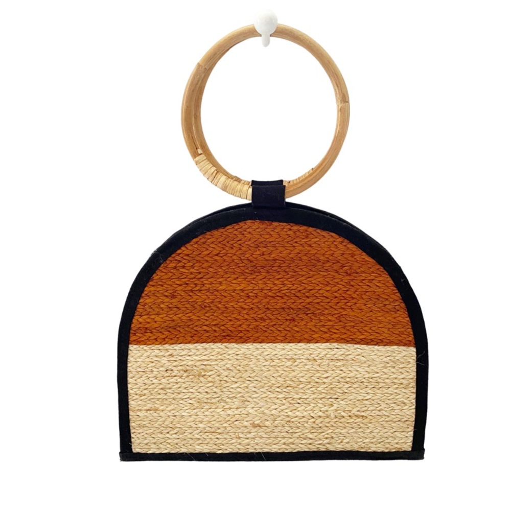 VINTAGE - COLOUR BLOCK BAG WITH WOODEN HANDLES